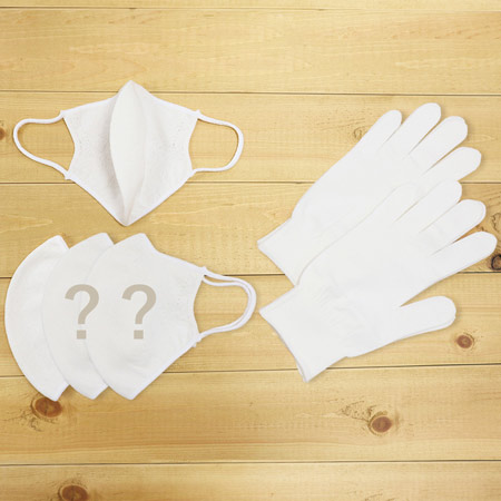 コロナウイルス対策用手袋 2双・通年用和紙マスク 白1枚、カラー3枚（色はお任せください）セット