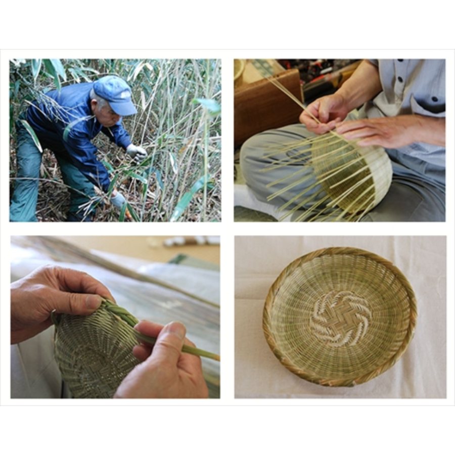 ＜富士北麓”勝山”スズ竹細工＞「中皿2枚+米研ぎザル大（5合）　山梨県伝統工芸品