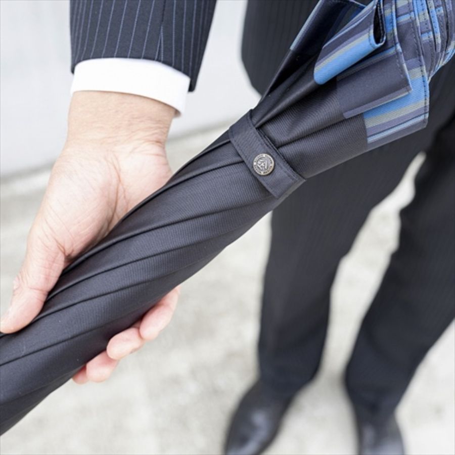 <槙田商店>【紳士長傘】Tie Plain×Stripe 濃紺1本