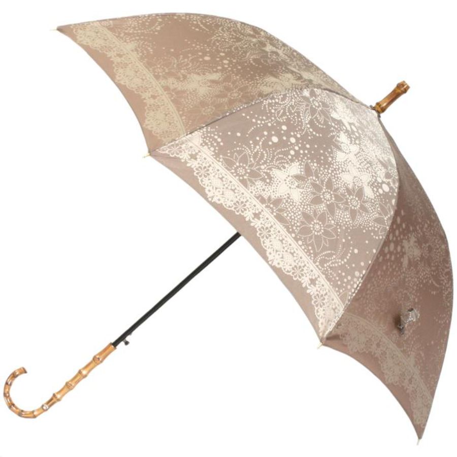 ＜槙田商店＞【晴雨兼用】長傘 kirie ドットフラワー：モカブラウン1本