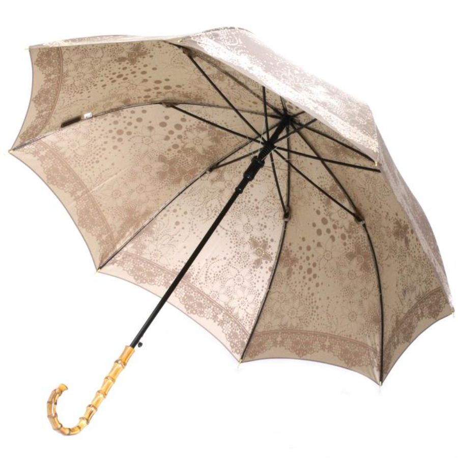 ＜槙田商店＞【晴雨兼用】長傘 kirie ドットフラワー：モカブラウン1本