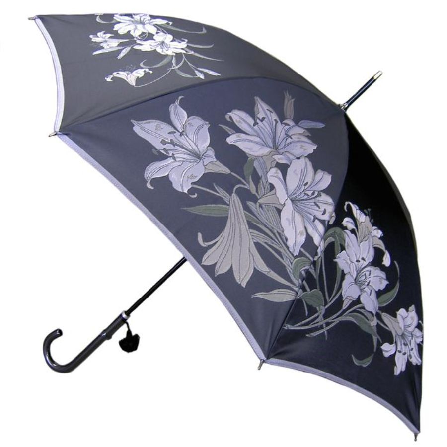 ＜槙田商店＞【晴雨兼用】長傘 ”絵おり” 百合：黒1本