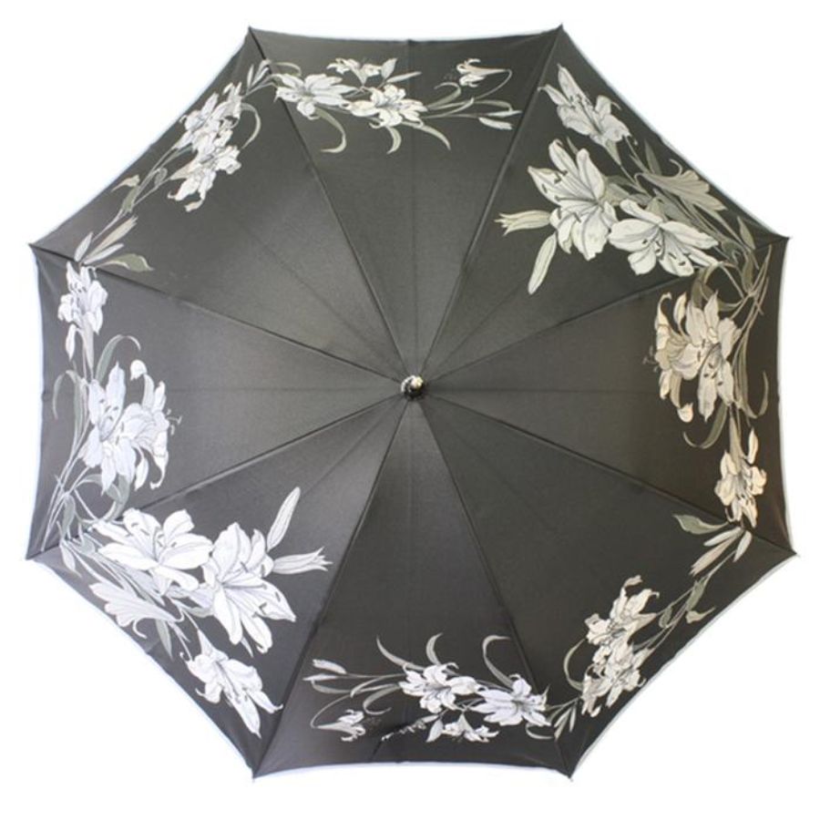 ＜槙田商店＞【晴雨兼用】長傘 ”絵おり” 百合：黒1本