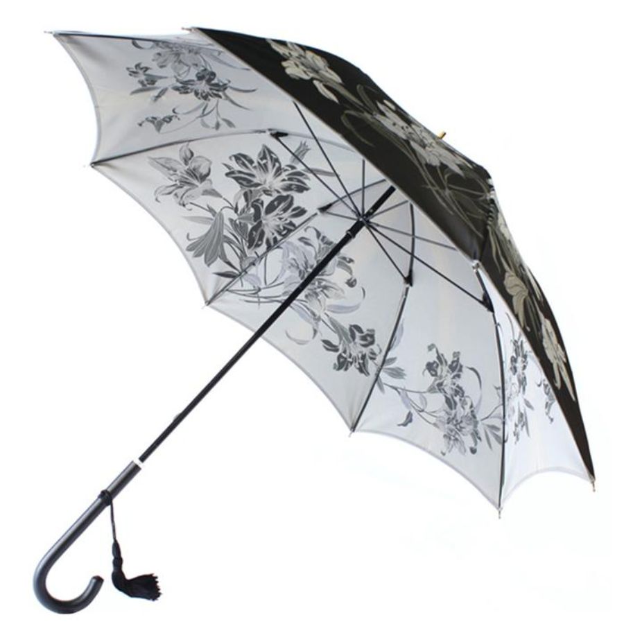 ＜槙田商店＞【晴雨兼用】長傘 ”絵おり” 百合：黒1本