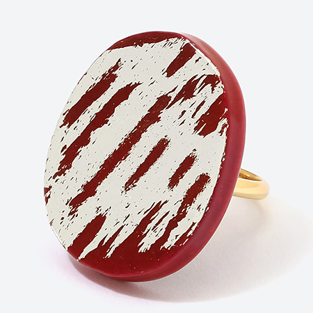 ＜Haku（ハク）＞リング　BRUSH　銀箔×春慶風紅色