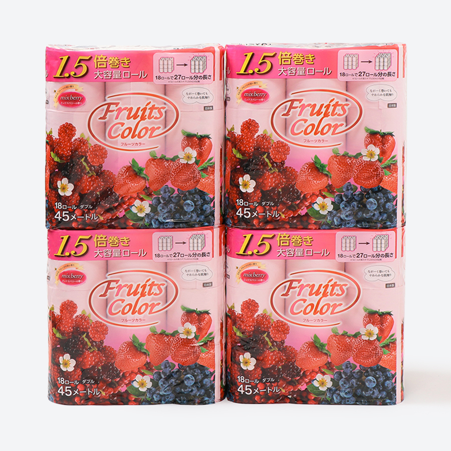 ＜鶴見製紙＞1.5倍巻きフルーツカラー18Rミックスべりーの香りトイレットペーパー　45m　ダブル　72ロール