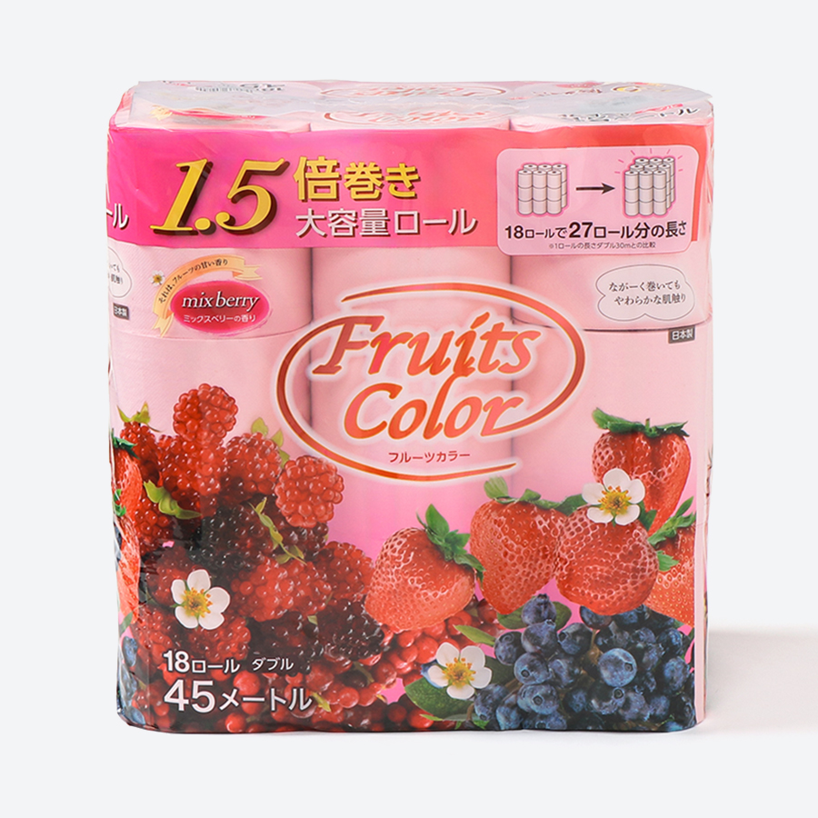 ＜鶴見製紙＞1.5倍巻きフルーツカラー18Rミックスべりーの香りトイレットペーパー　45m　ダブル　72ロール