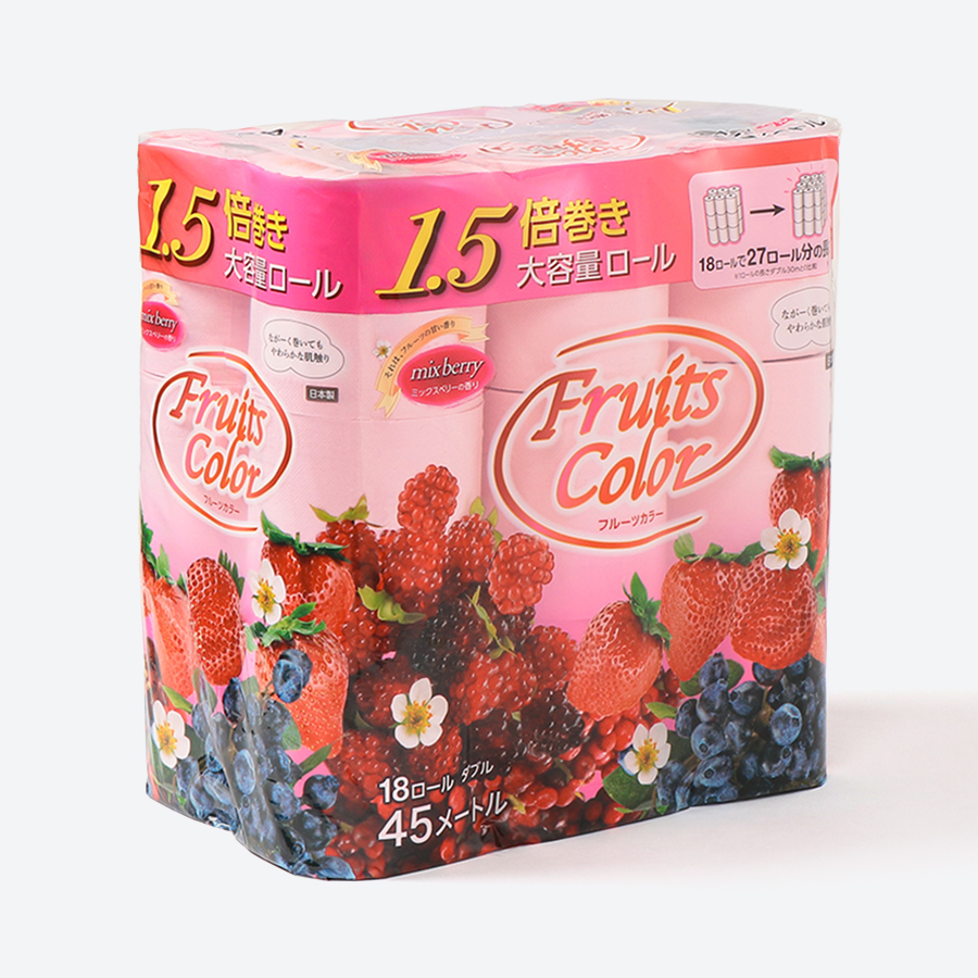 ＜鶴見製紙＞1.5倍巻きフルーツカラー18Rミックスべりーの香りトイレットペーパー　45m　ダブル　72ロール