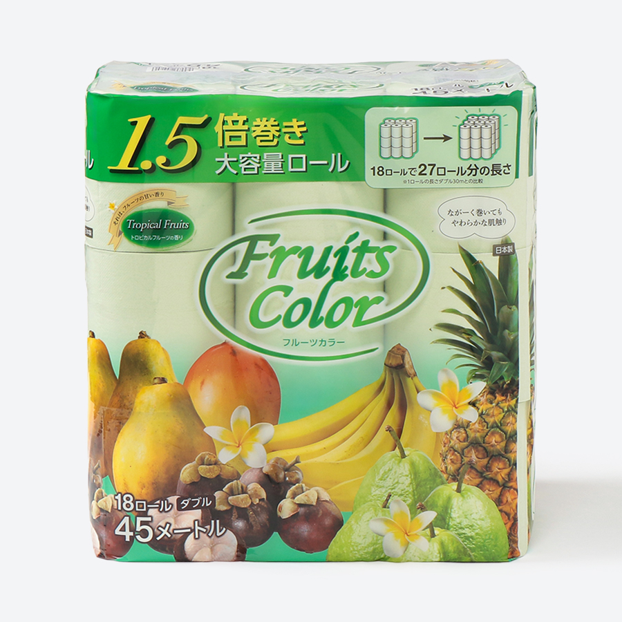 <鶴見製紙>1.5倍巻きフルーツカラー18Rトロピカルフルーツの香りトイレットペーパー 45m ダブル 72ロール
