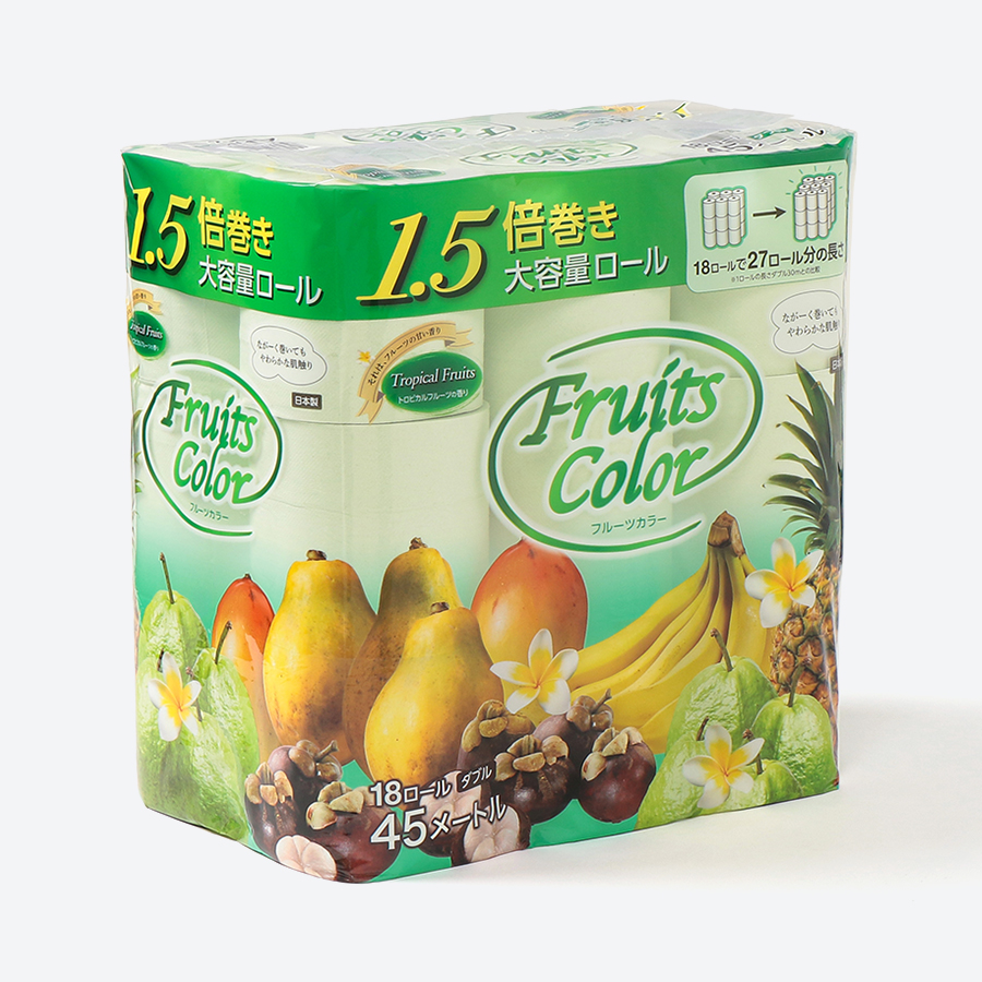<鶴見製紙>1.5倍巻きフルーツカラー18Rトロピカルフルーツの香りトイレットペーパー 45m ダブル 72ロール