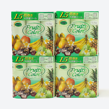 ＜鶴見製紙＞1.5倍巻きフルーツカラー18Rトロピカルフルーツの香りトイレットペーパー　45m　ダブル　72ロール