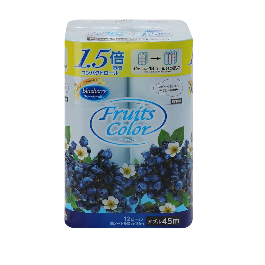 ＜鶴見製紙＞1.5倍巻きトイレットペーパーダブル12ロール×6ブルーベリーの香り45ｍ再生紙100％