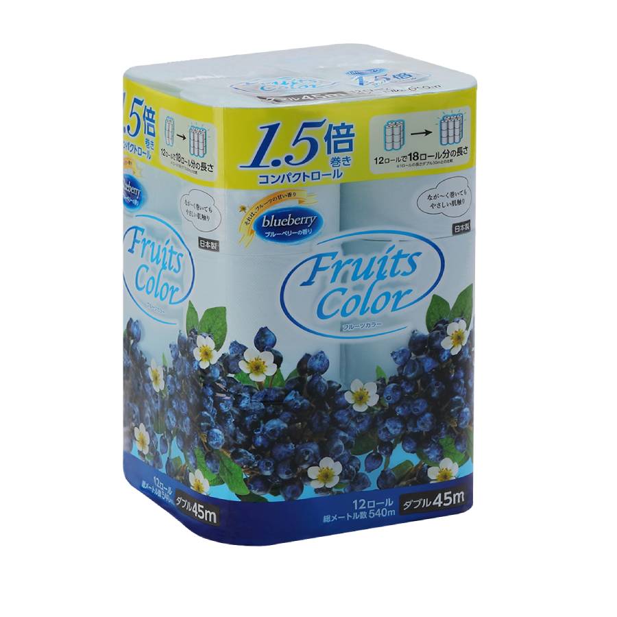 ＜鶴見製紙＞1.5倍巻きトイレットペーパーダブル12ロール×6ブルーベリーの香り45ｍ再生紙100％