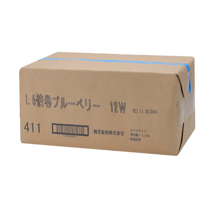 ＜鶴見製紙＞1.5倍巻きトイレットペーパーダブル12ロール×6ブルーベリーの香り45ｍ再生紙100％