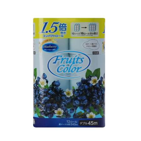 ＜鶴見製紙＞1.5倍巻きトイレットペーパーダブル12ロール×6ブルーベリーの香り45ｍ再生紙100％