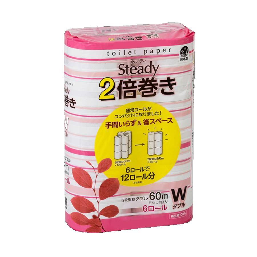 ＜鶴見製紙＞ステディ２倍巻きトイレットペーパーダブル6ロール×8無香料60ｍ再生紙100％