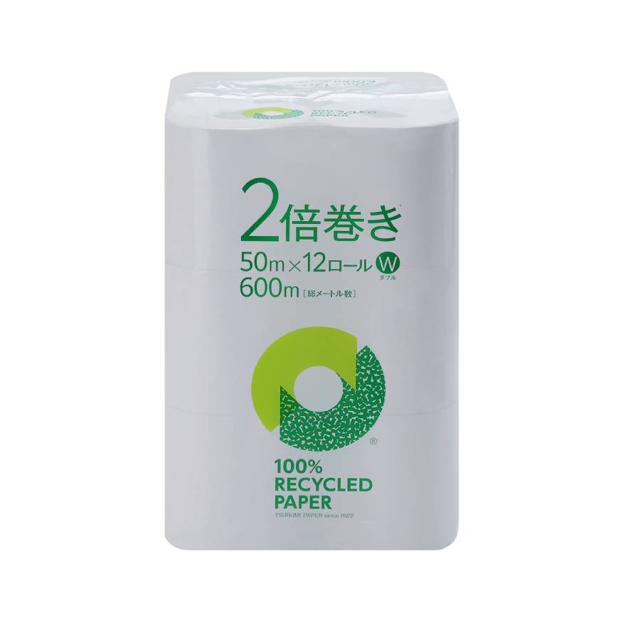 ＜鶴見製紙＞2倍巻きトイレットペーパーダブル12ロール×6無香料50ｍ再生紙100％
