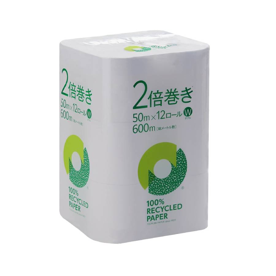＜鶴見製紙＞2倍巻きトイレットペーパーダブル12ロール×6無香料50ｍ再生紙100％