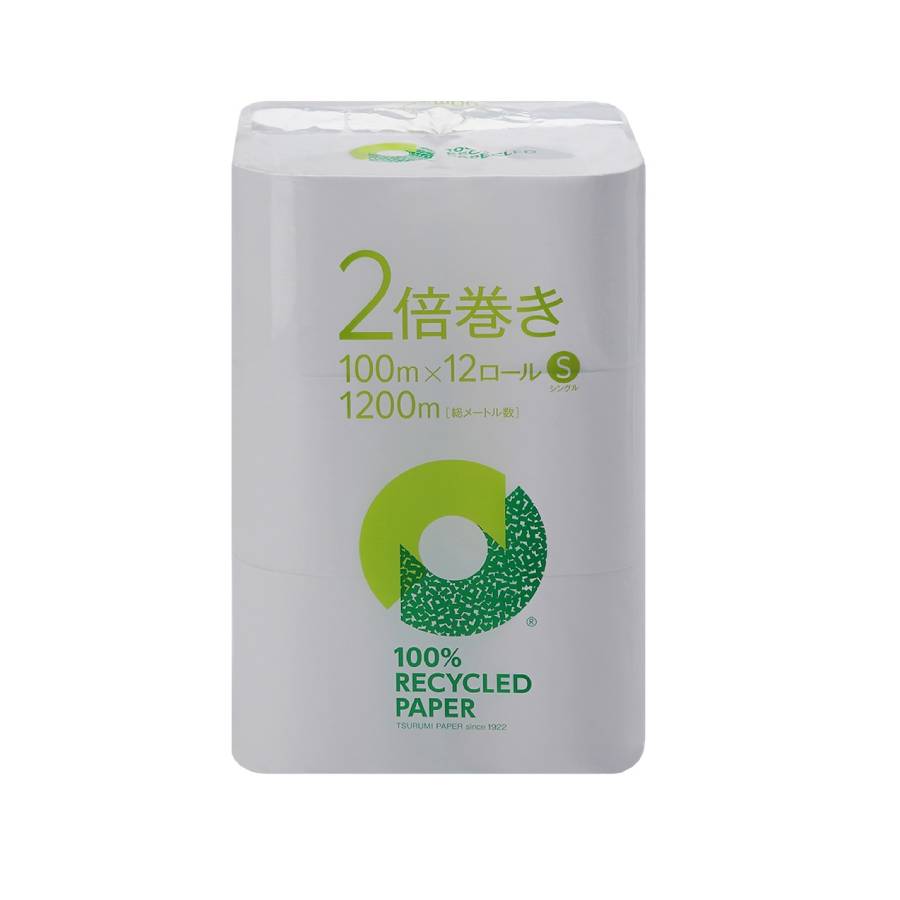 ＜鶴見製紙＞2倍巻きトイレットペーパーシングル12ロール×6無香料100ｍ再生紙100％
