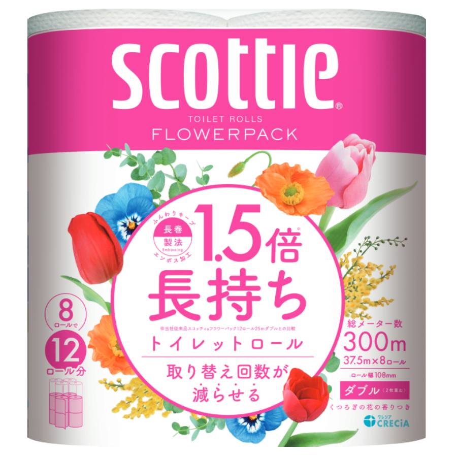 スコッティフラワーパック１．５倍長持ち８ロール（ダブル）８ロール８パック（６４ロール）