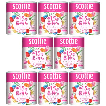 スコッティフラワーパック１．５倍長持ち８ロール（ダブル）８ロール８パック（６４ロール）
