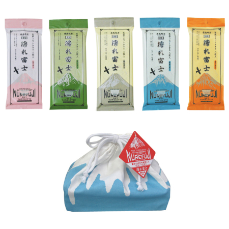 濡れ富士（ウェットタオル）5種類（桧・茶・朝露・桜・橙）セット　＊巾着袋入り
