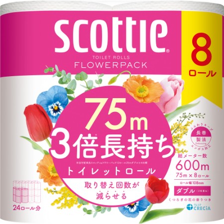 スコッティフラワーパック3倍長持ち75m巻8ロール×6（ダブル）