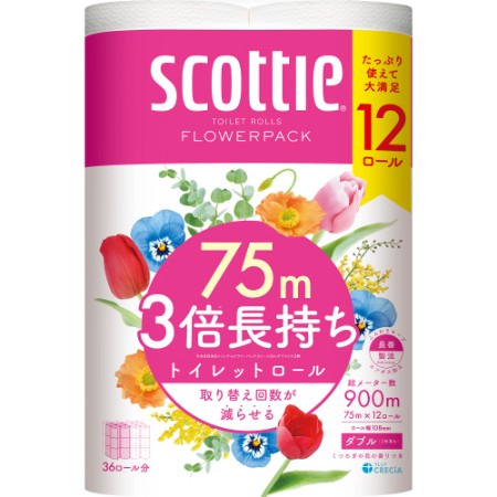 スコッティフラワーパック3倍長持ち75m巻12ロール×4（ダブル）