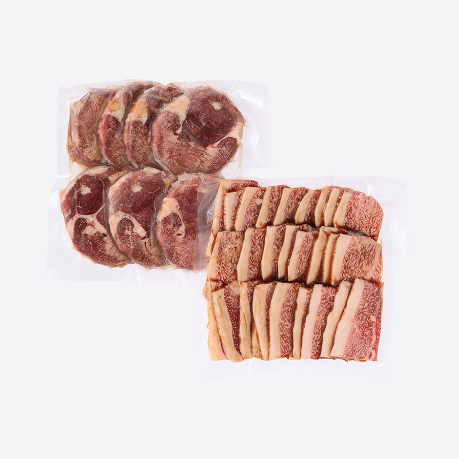 <焼肉屋さんの>極上厚切り牛タンと極上黒毛和牛カルビ セット各500g