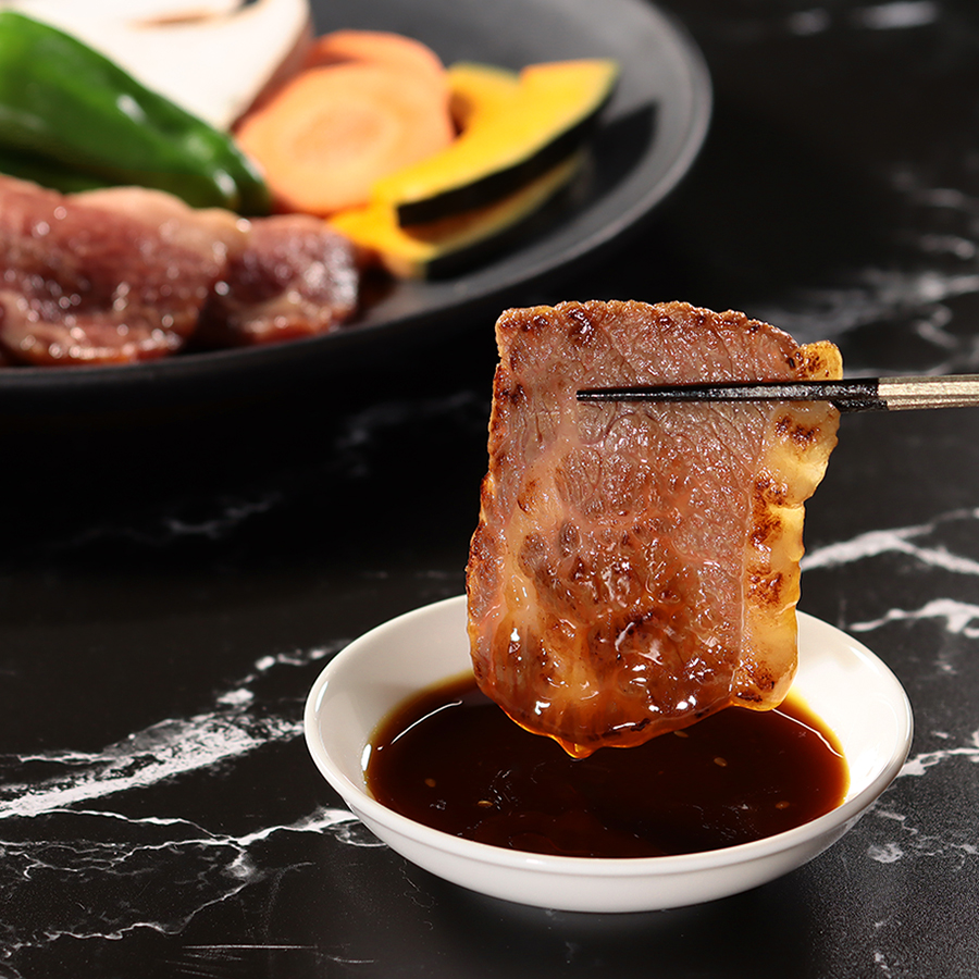 <焼肉屋さんの>極上黒毛和牛カルビ(500g)特製醤油だれ漬け