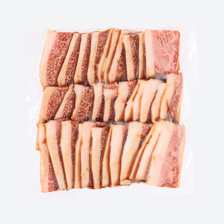<焼肉屋さんの>極上黒毛和牛カルビ(500g)特製醤油だれ漬け