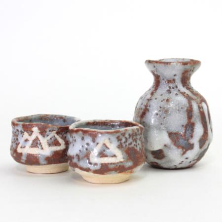 ＜王子窯＞鼠志野　酒器セット
