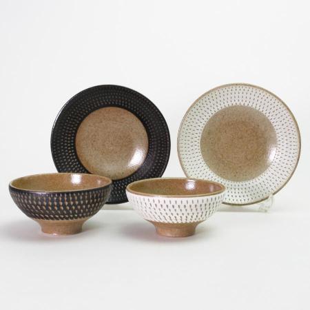 ＜陶翠窯＞瀬戸焼　飛び鉋　茶碗＆取皿　ペアセット