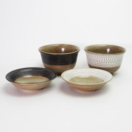 ＜陶翠窯＞瀬戸焼　飛び鉋　丼ぶり＆ボウル　ペアセット