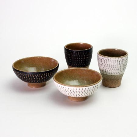 ＜陶翠窯＞瀬戸焼　飛び鉋　茶碗＆湯呑　ペアセット