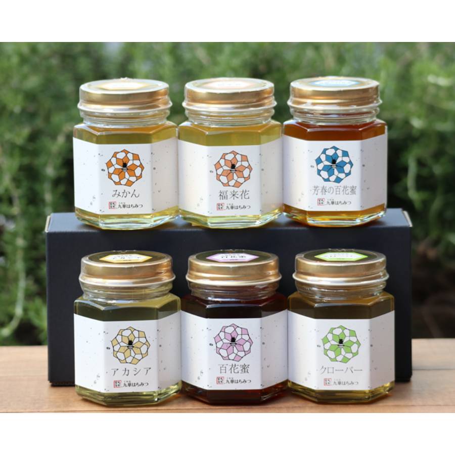 <舘養蜂場本店>「九華はちみつ」6種セット(アカシア・みかん・クローバー・福来花・芳春の百花蜜・百花蜜) 各130g(計780g)