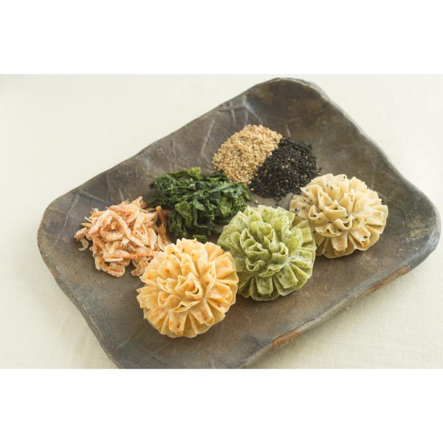 <賀門>「花咲かりん塩味入り」8種(プレーン・ほうれん草・紫いも・かぼちゃ・トマト・ごま塩・あおさ塩・えび塩)計10個