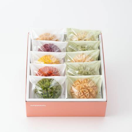 ＜賀門＞「花咲かりん塩味入り」8種（プレーン・ほうれん草・紫いも・かぼちゃ・トマト・ごま塩・あおさ塩・えび塩）計10個