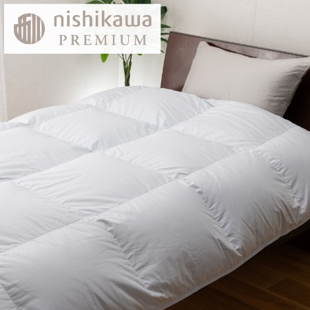 ＜nishikawa/西川＞羽毛掛けふとん／フランスホワイトダックダウン93％／シングルロングサイズ／配色ブルー