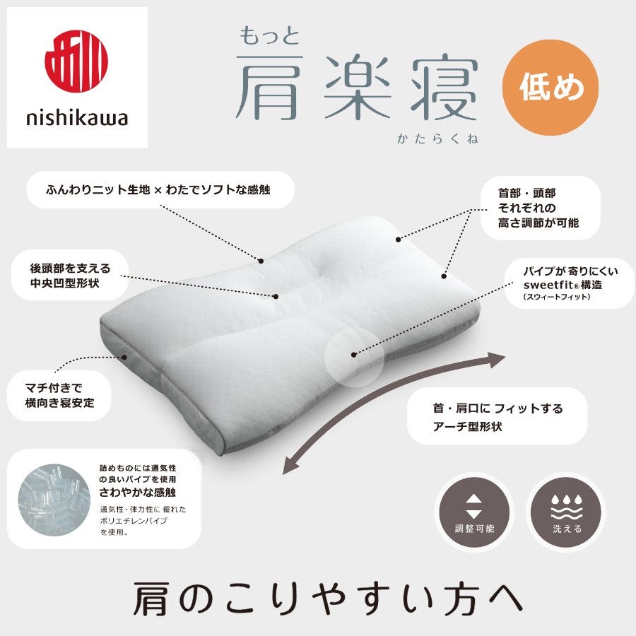 ＜nishikawa/西川＞医師がすすめる健康枕もっと肩楽寝&ピローケースセット／低め
