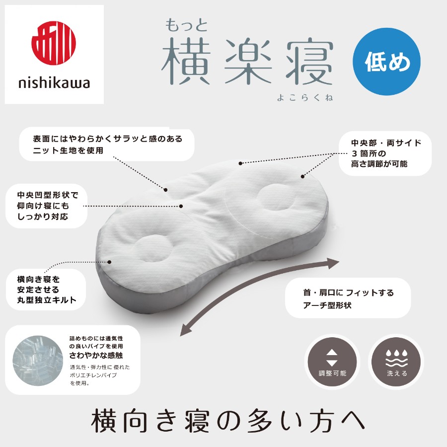 ＜nishikawa/西川＞医師がすすめる健康枕もっと横楽寝&ピローケースセット／低め