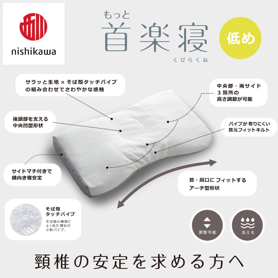 ＜nishikawa/西川＞医師がすすめる健康枕もっと首楽寝&ピローケースセット／低め