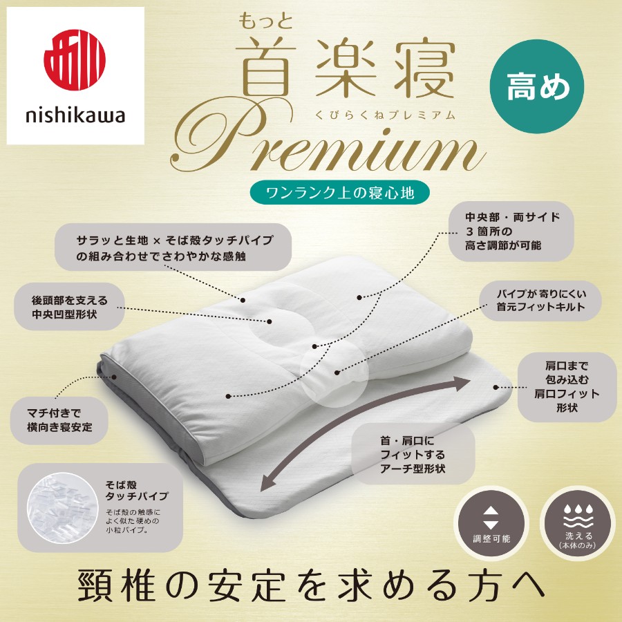 ＜nishikawa/西川＞医師がすすめる健康枕もっと首楽寝プレミアム&ピローケースセット／高め
