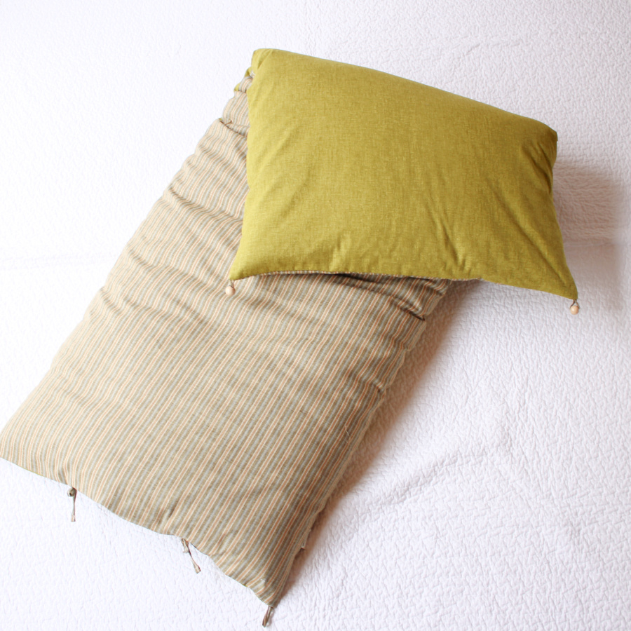 ＜洛中高岡屋＞【わた増量タイプ】ごろ寝敷布団_普通サイズ_縞みどり＆萌黄