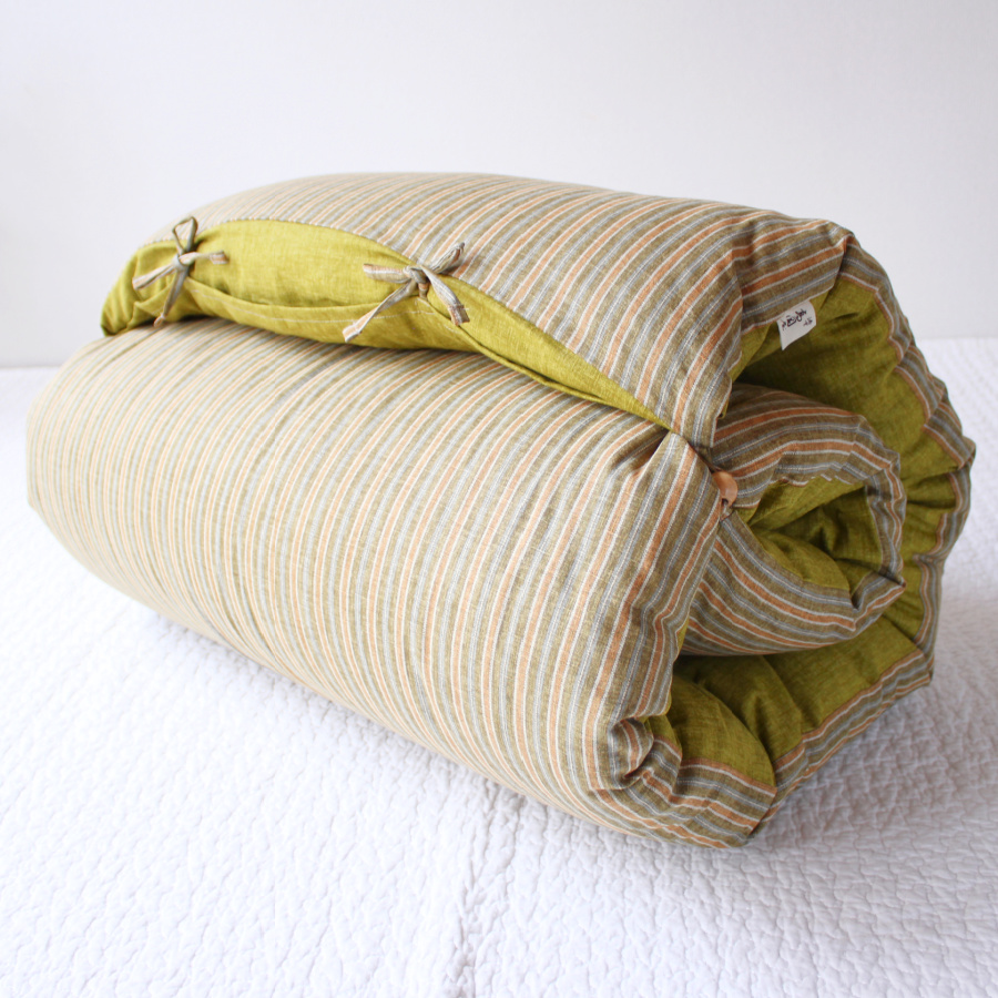 ＜洛中高岡屋＞【わた増量タイプ】ごろ寝敷布団_普通サイズ_縞みどり＆萌黄