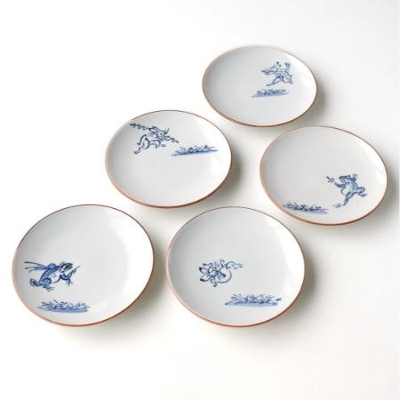 ＜たち吉＞鳥獣戯画　銘々皿　染付