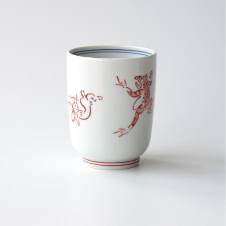 ＜たち吉＞鳥獣戯画　湯呑　赤絵