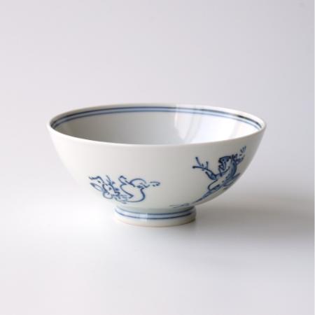 ＜たち吉＞鳥獣戯画　飯碗　染付