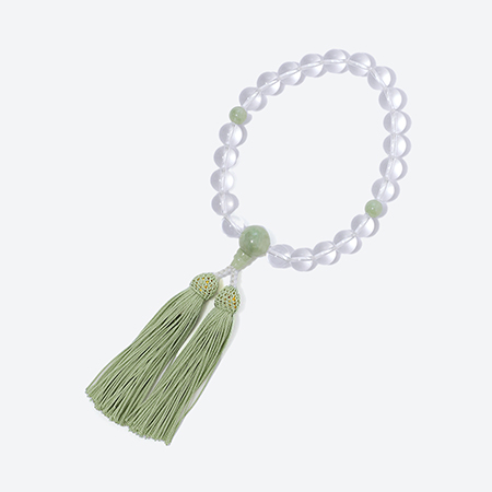 ＜福永念珠舗＞水晶22玉　ビルマ翡翠仕立（男性用）