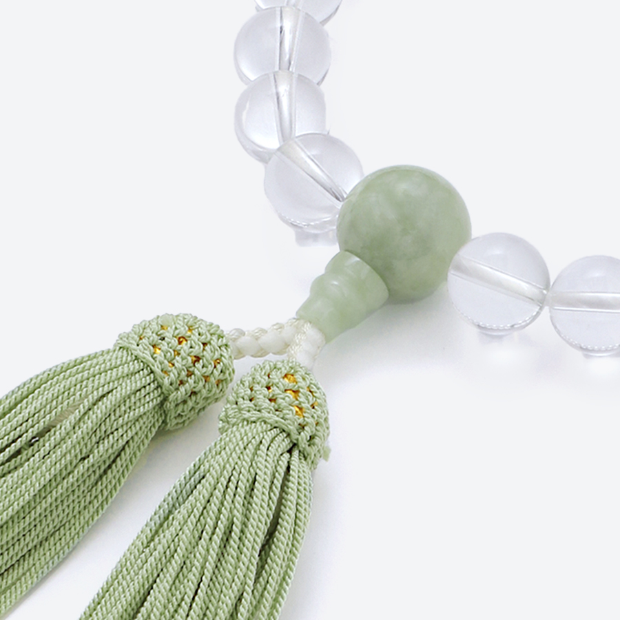 ＜福永念珠舗＞水晶22玉　ビルマ翡翠仕立（男性用）